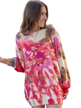 Natural Life | Taylor Oversized Sweater Floral Tie Dye Boho Hippie - Size S/M